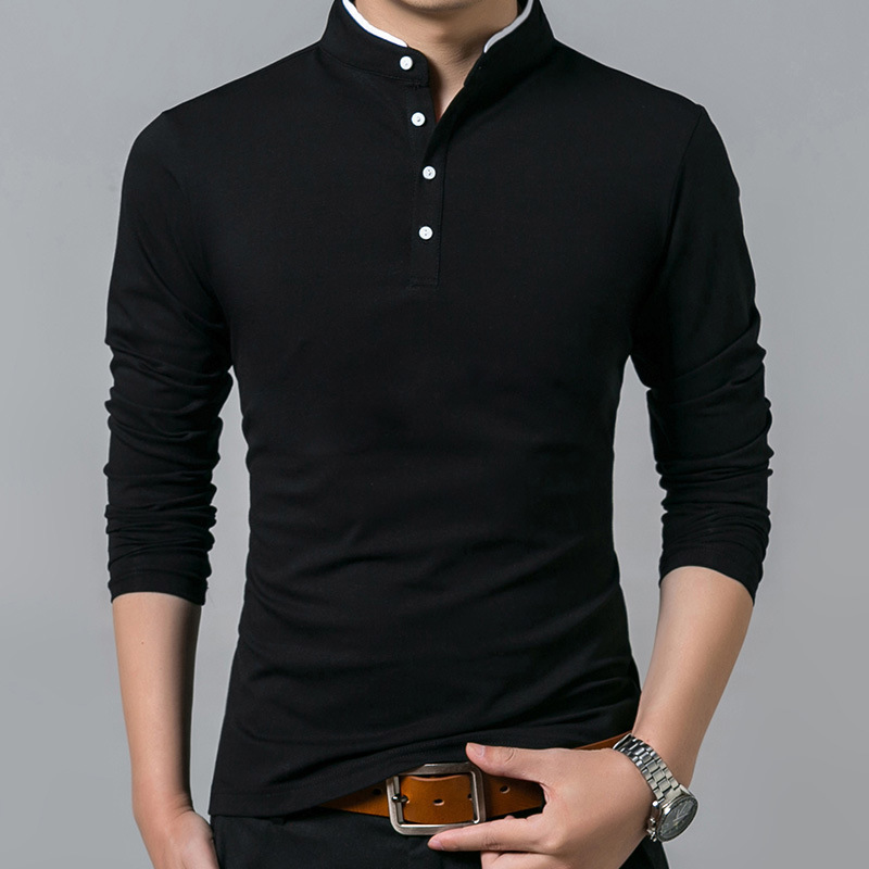 Popular 2020 New Men's Long-Sleeved T-shirt Classic Solid Color Young and Middle-Aged Fashion Business Casual Men's Polo Shirt