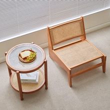 北欧藤编实木椅单人沙发椅简约日式设计师休闲阳台昌迪加尔椅