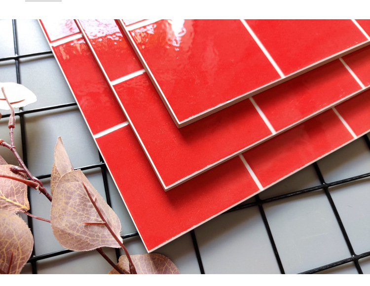 红色九宫格墙砖30x30亮光面纯色格子砖奶茶店餐厅背景瓷砖墙面砖