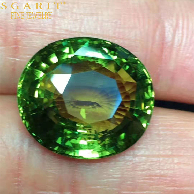 世界珍稀收藏级宝石 全净椭圆20.21ct无烧天然钒金绿宝石戒面定
