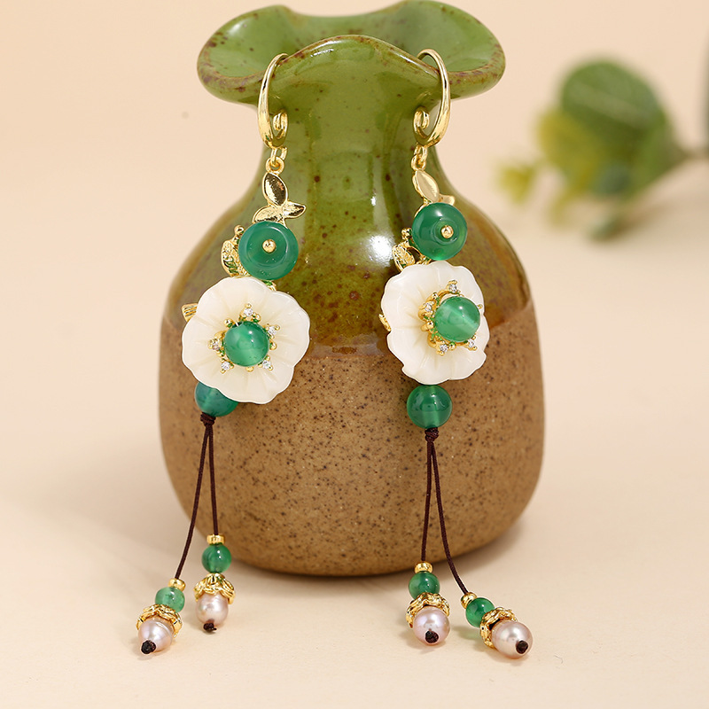 厂家直营diy夸张首饰步摇民族风耳环女 网红古风贝壳流苏长款耳饰