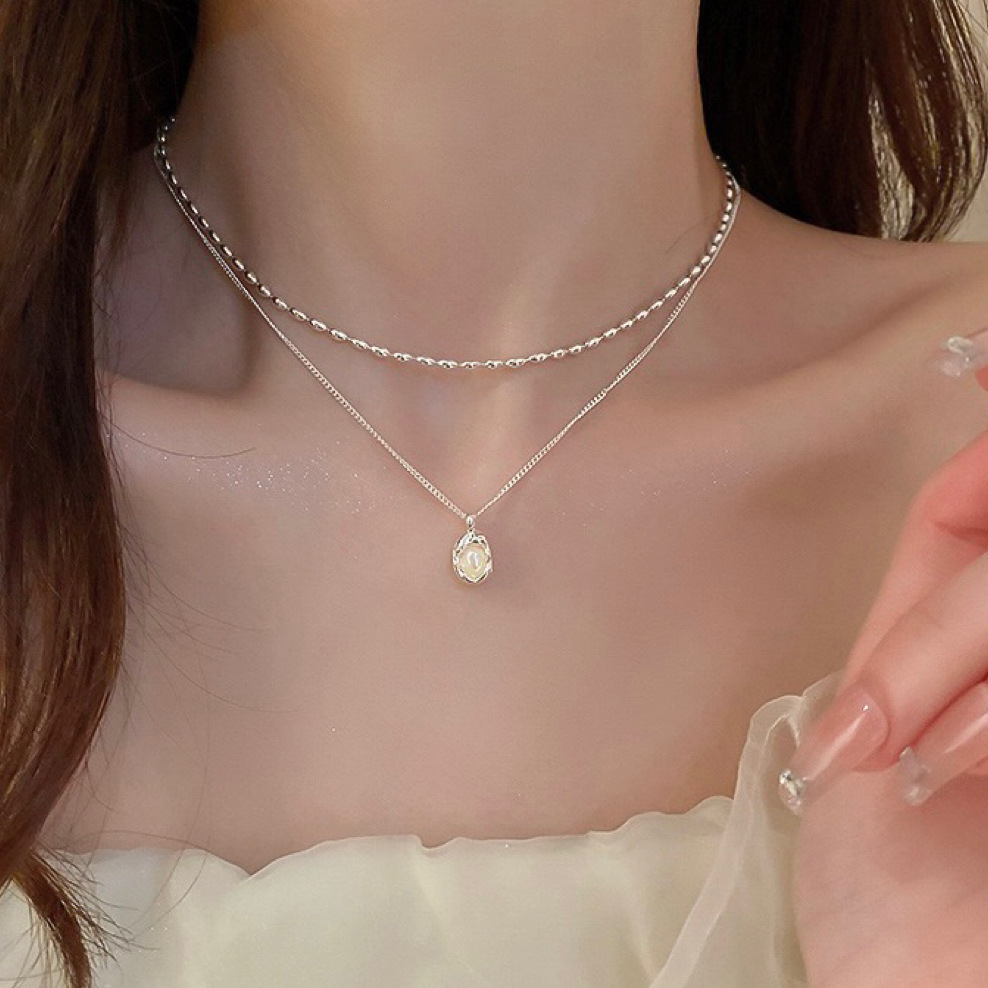 Flash! Galaxy Broken Silver Pearl Necklace Female 2023 New Popular Clavicle Chain Light Luxury Minority High Sense Necklace