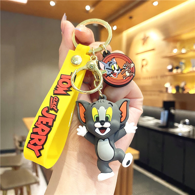 Cartoon Cat and Mouse Keychain Pendant Tom Jerry Silicone Doll Couple Bags Car Key Chain Pendant