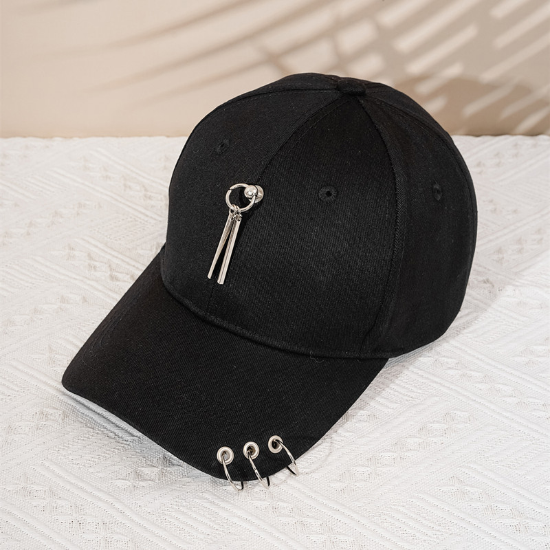 Korean Style Personalized Iron Hoop Pendant Three-Ring Baseball Cap European and American Men and Women Couple Outdoor Sunshade Casual Trend Peaked Cap