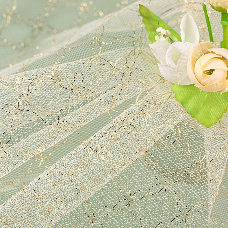 现货童装舞台服金线网纱 无弹锦纶网格薄纱婚纱礼服网布厂家批发