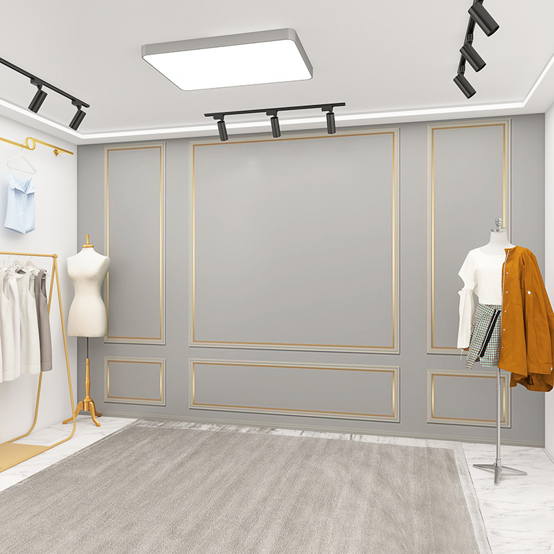 3d立体金属线条壁纸服装店前台墙纸网红主播背景墙灰色石膏线壁画