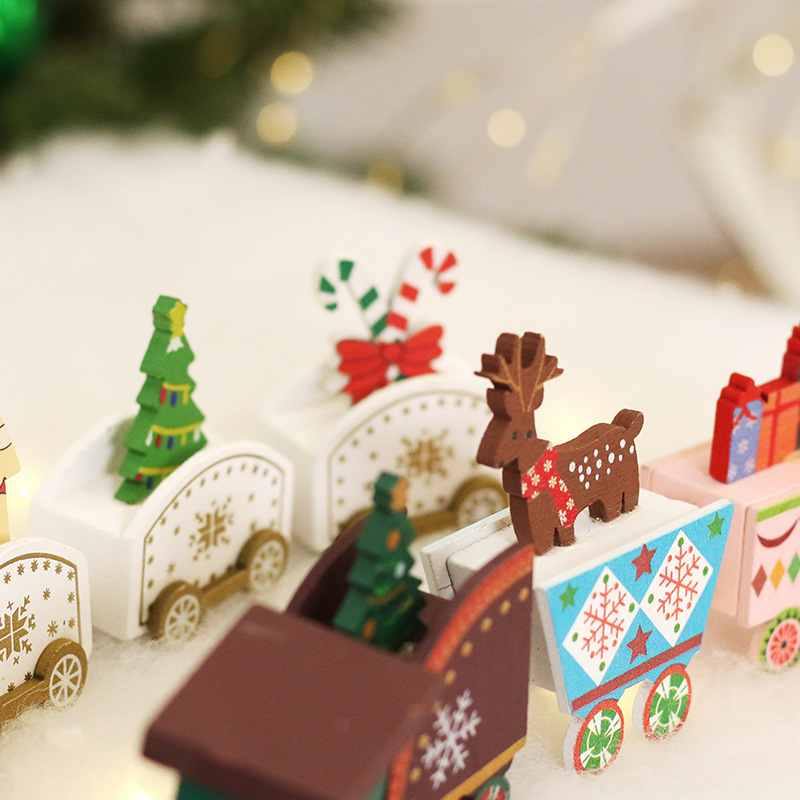 Amazon Cross-Border Christmas Decorations Painted Wooden Train Desktop Ornaments Holiday Gifts