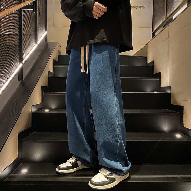 American Retro Men's Jeans Autumn and Winter Straight Loose Fashion Brand Wide Leg Pants High Street Versatile Casual Long Pants