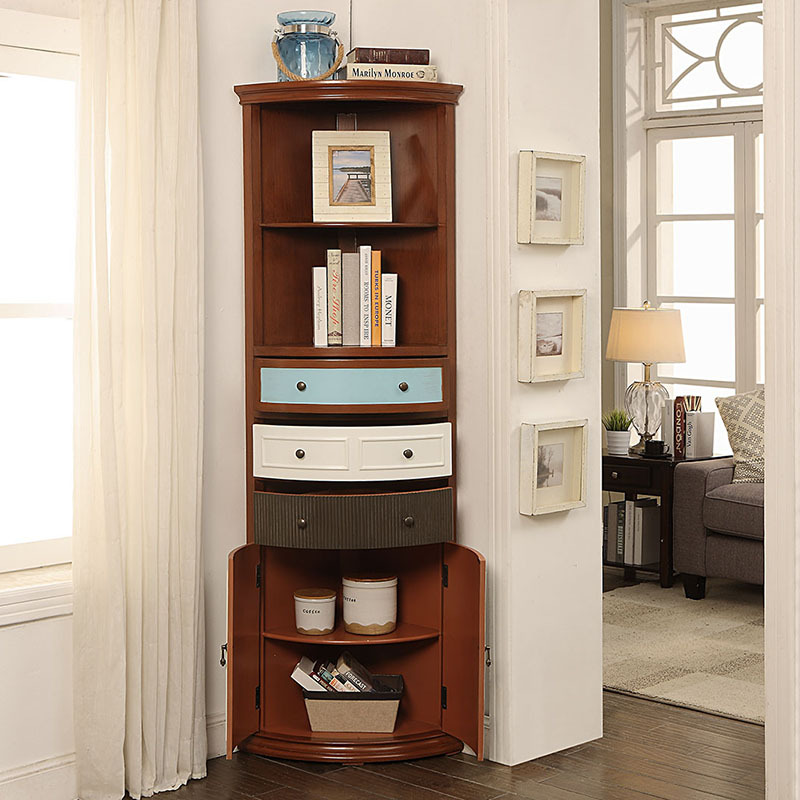 复古角柜靠墙转角柜客厅角落收纳柜实木三角柜置边角物架收纳柜