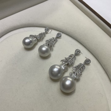 12-14海水珍珠澳白冷光巴洛克耳钉羽毛设计款耳饰 高级纯银重工款