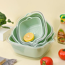 双层撞色蔬菜沥水篮厨房家用透明滤水盆水果盘客厅滤水菜篓洗菜篮