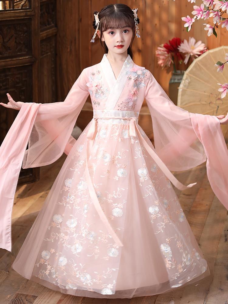 儿童汉服襦裙古装樱花公主女童夏季仙气唐装飘逸中国