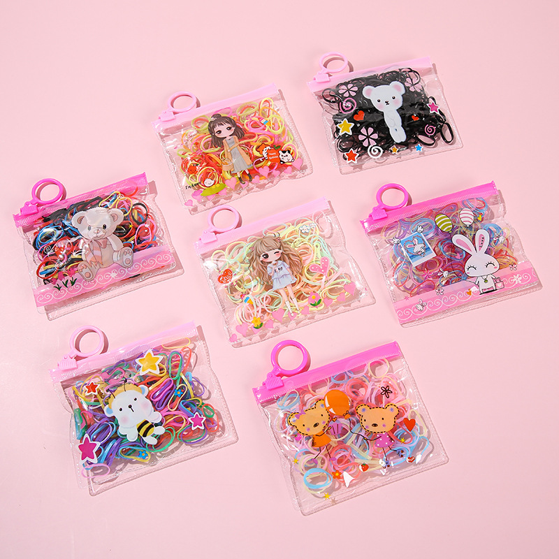 Korean Cartoon Ziplock Bag Pack Children's Rubber Band Hairband for Tying up Hair Disposable Small Rubber Band Girl's Hair Accessories Hair Rope