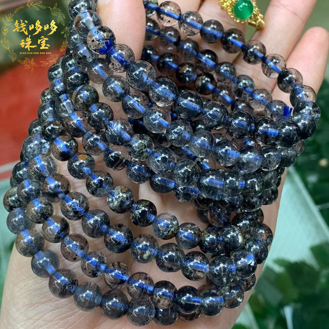 天然蓝幽灵手串干净无杂晶体通透盆景漂亮异象幽灵水晶单圈手链