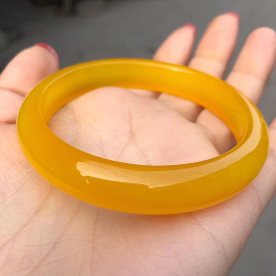 批发蜜蜡黄色玛瑙玉髓手镯水晶玉石镯子女款大码小码齐全黄玉髓