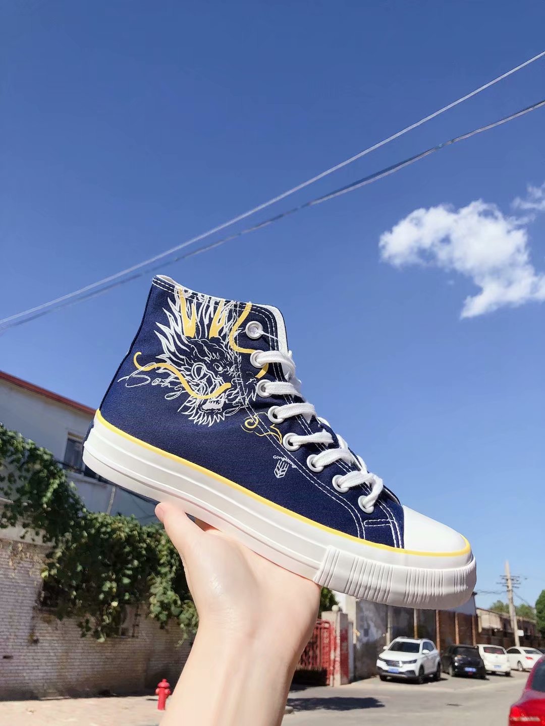 工农男女情侣款高帮帆布鞋中国龙刺绣图案1212 1107