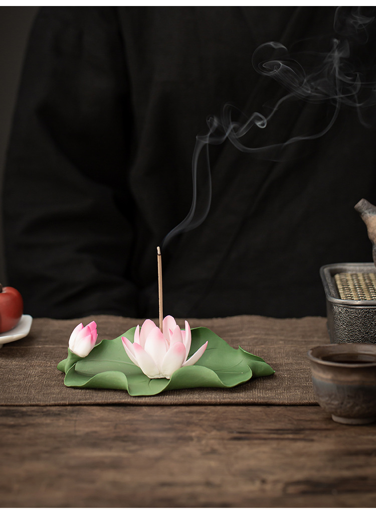 手工捏花香插香炉陶瓷茶宠摆件荷花线香禅意香托香座香盘家用
