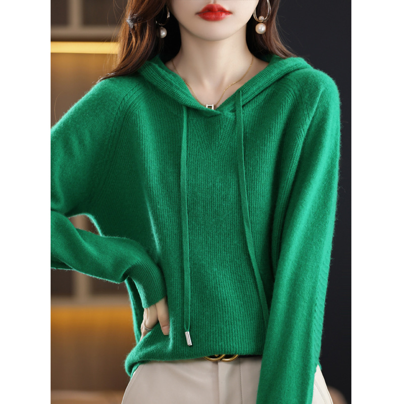 2022 Autumn and Winter Cross-Border Women's Knitwear Korean Style Solid Color Knitted Hooded Hoodie Lazy Sweater Coat