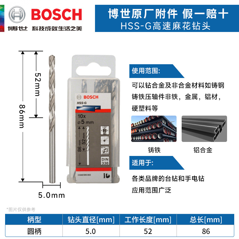 德国博世HSS-G高速钢麻花钻头 金属钻头 5.0mm电钻钻头 麻花钻咀