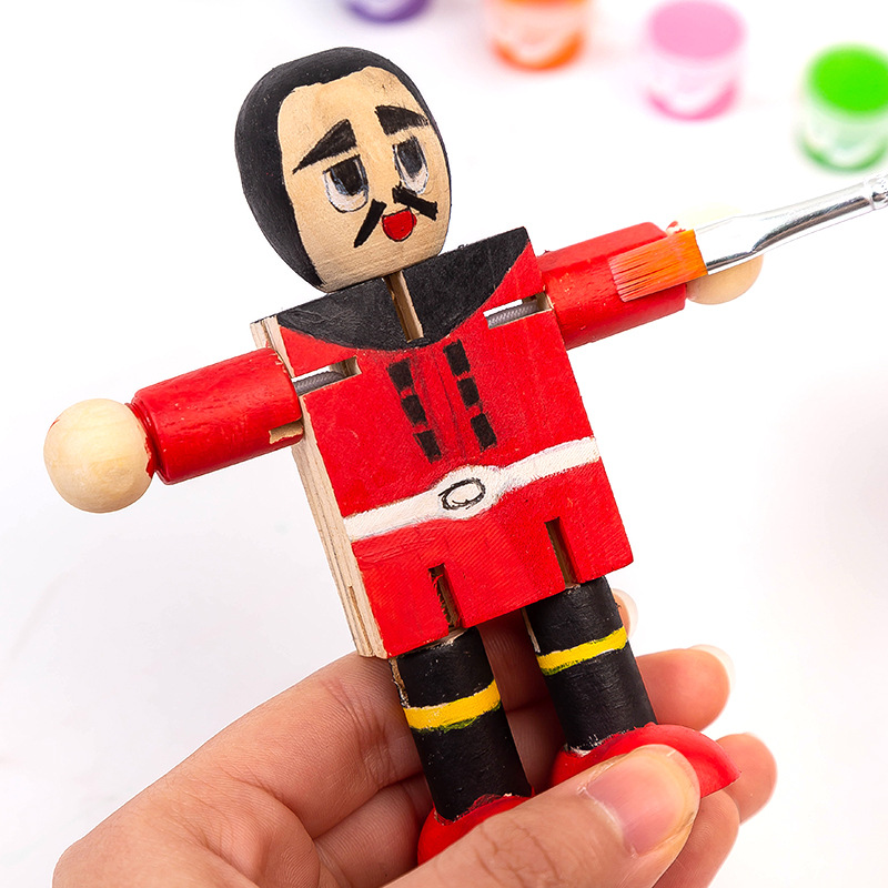 白胚diy关节木头人儿童手工制作材料包绘画涂色木偶娃娃幼儿手工