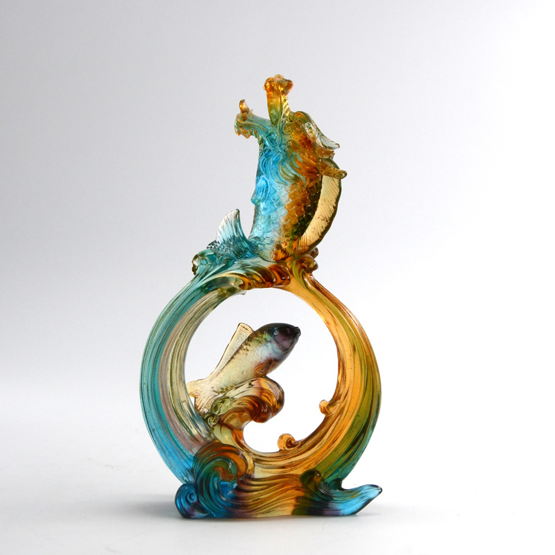 琉璃鳌鱼成龙摆件 吉祥风水摆件升学鱼跃龙门摆件现货腾洪琉璃