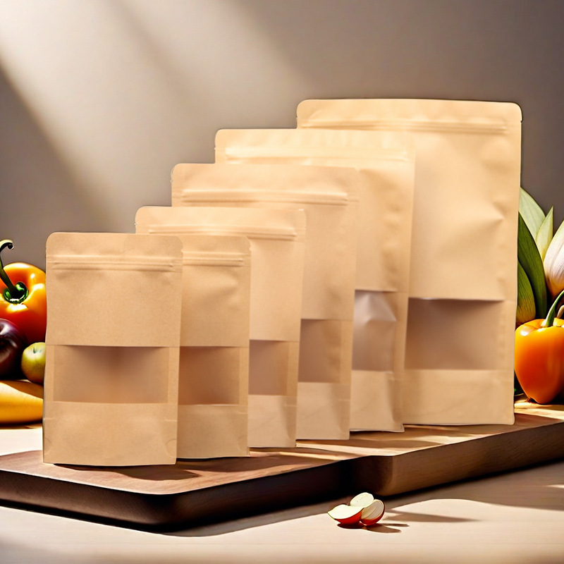 牛皮纸袋干果食品包装袋黄色牛皮纸自封袋自立袋零食袋分装袋现货
