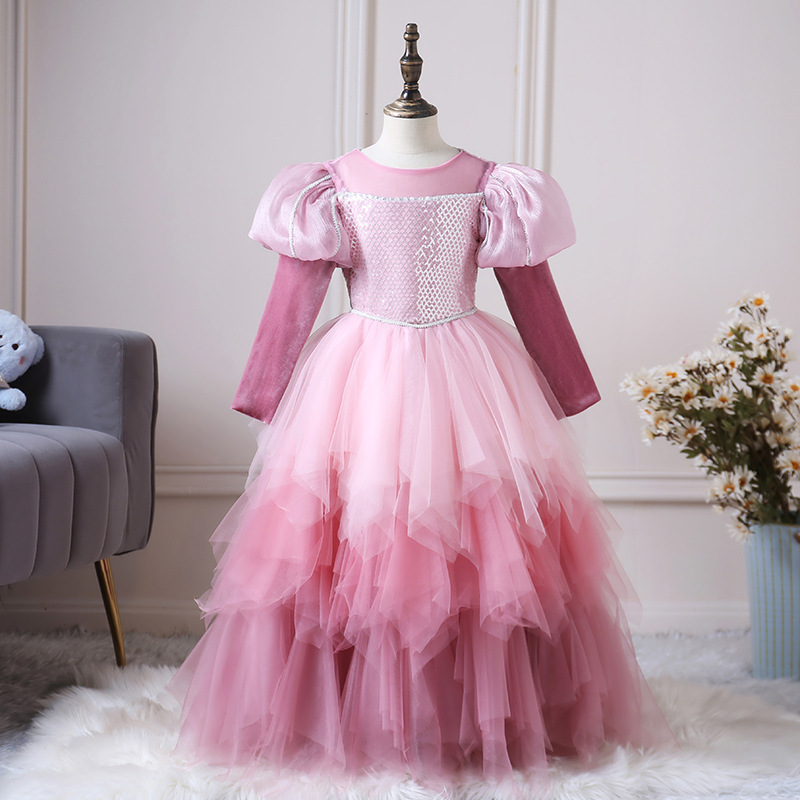 儿童礼服可爱梦幻粉紫色渐变人鱼公主亮片中小童蓬蓬裙女童公主裙