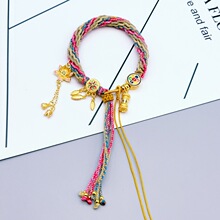 手绘绿度母手持莲花手印唐卡项链手工编织绳守护吊坠送礼佳品