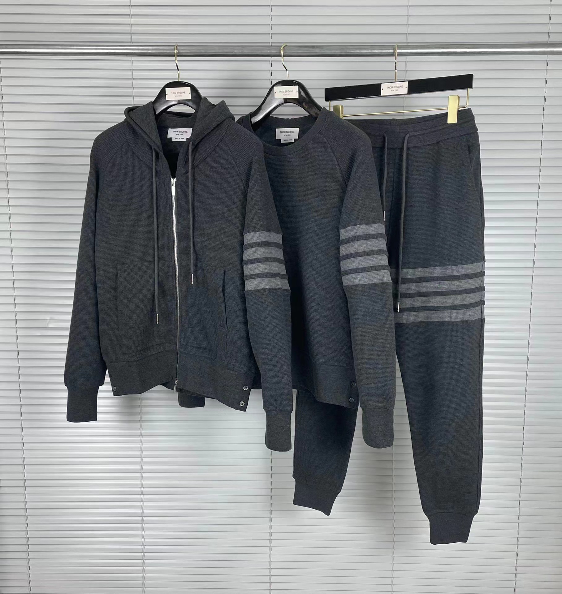 tb华夫格卫衣新配色深灰春秋季韩版修身男女同款三件套连帽卫衣