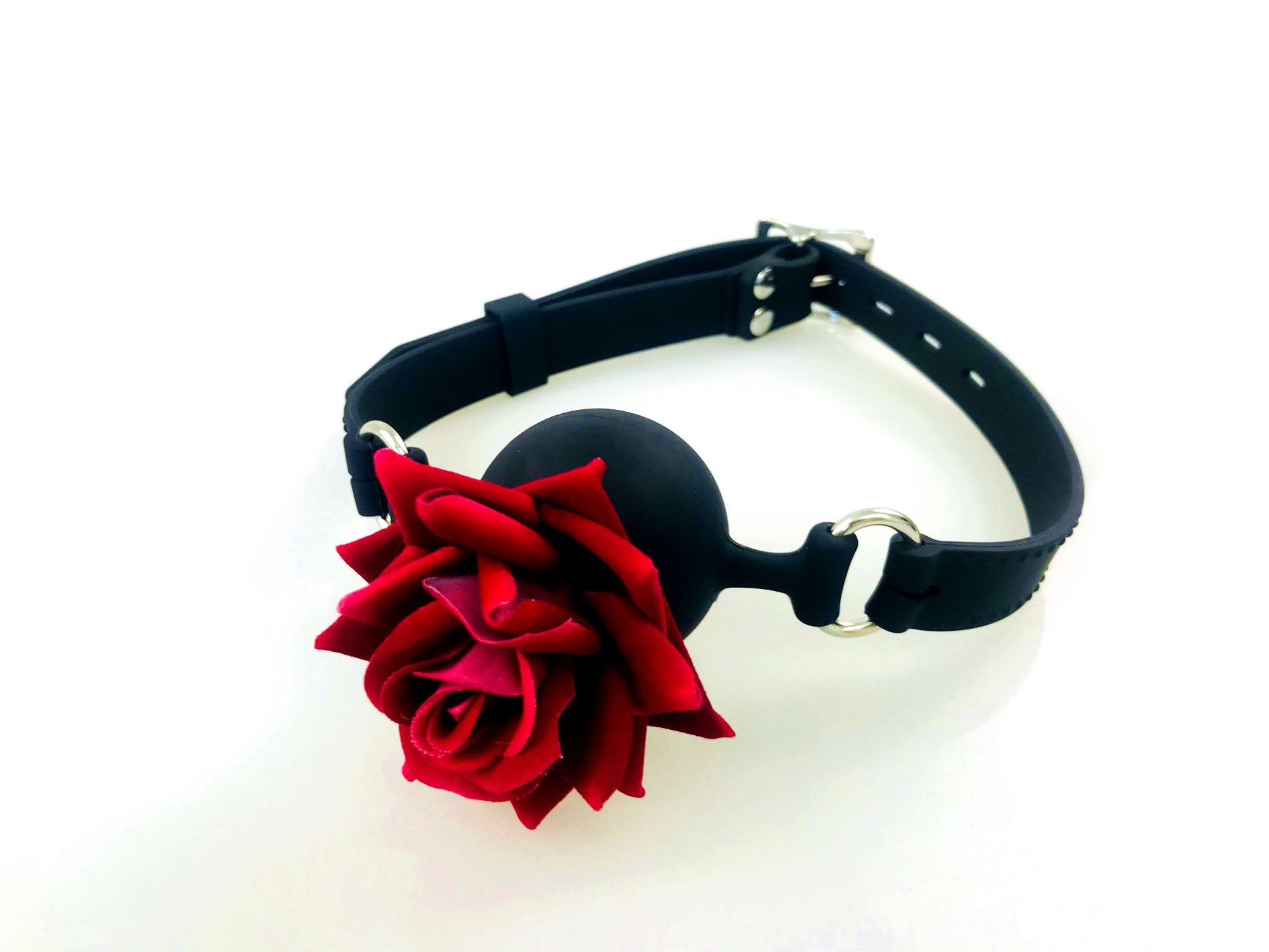 成人情趣玫瑰花口球另类调情花色硅胶口塞球调教性爱辅助玩具