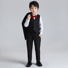 春秋新款童套装一件代发时尚男童格子小西服宝宝主持钢琴演出礼服