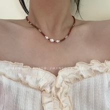 复古红珠珍珠项链小众设计感气质高级感轻奢百搭锁骨链气质个性女