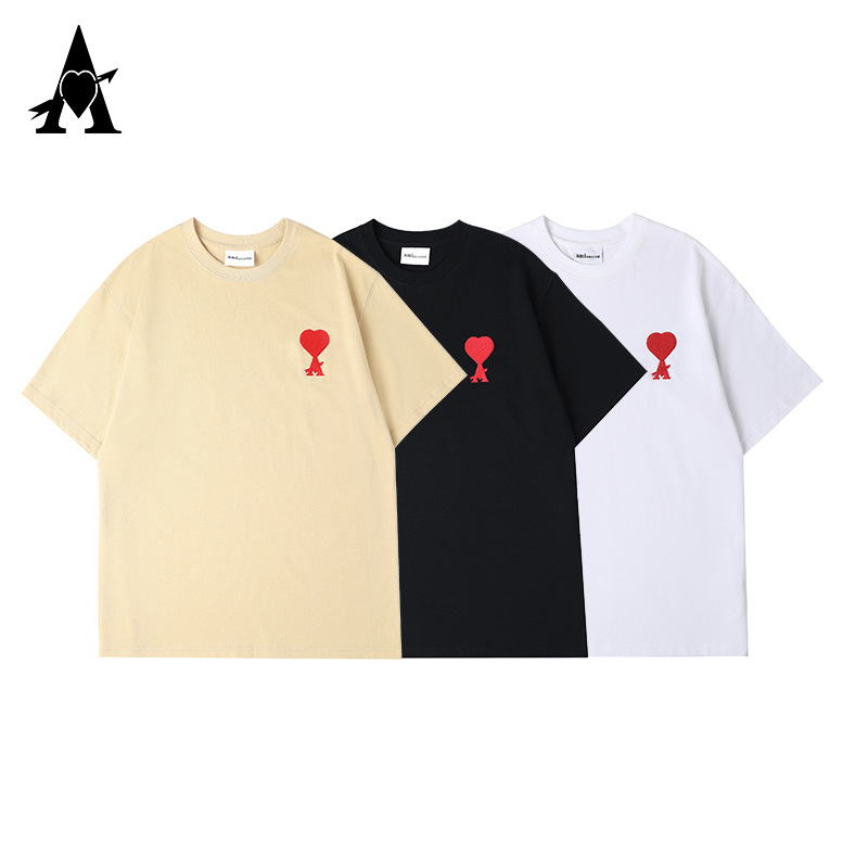 ami amoring官方爱心之箭刺绣男女短袖t恤宽松纯棉桃心绣花体恤夏