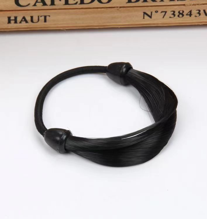 Internet Hot New Wig Simulation Head Rope Ponytail Invisible Hair Band Rubber Band Female Headdress Elastic Leather Cover Hair Rope