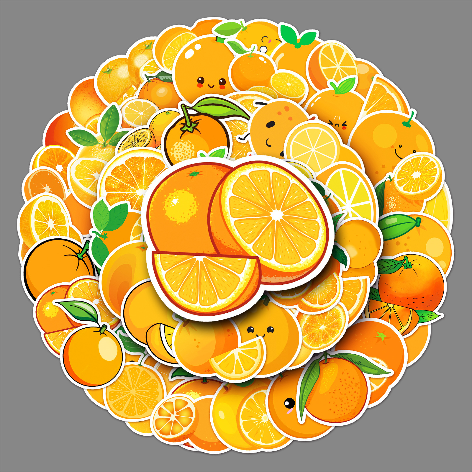 50张橙子涂鸦贴纸跨境卡通水果咕卡贴纸diy手机壳行李箱贴纸防水