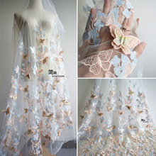 3D立体重工蝴蝶花朵刺绣蕾丝羽毛服装连衣裙婚纱礼服拍摄背景布料