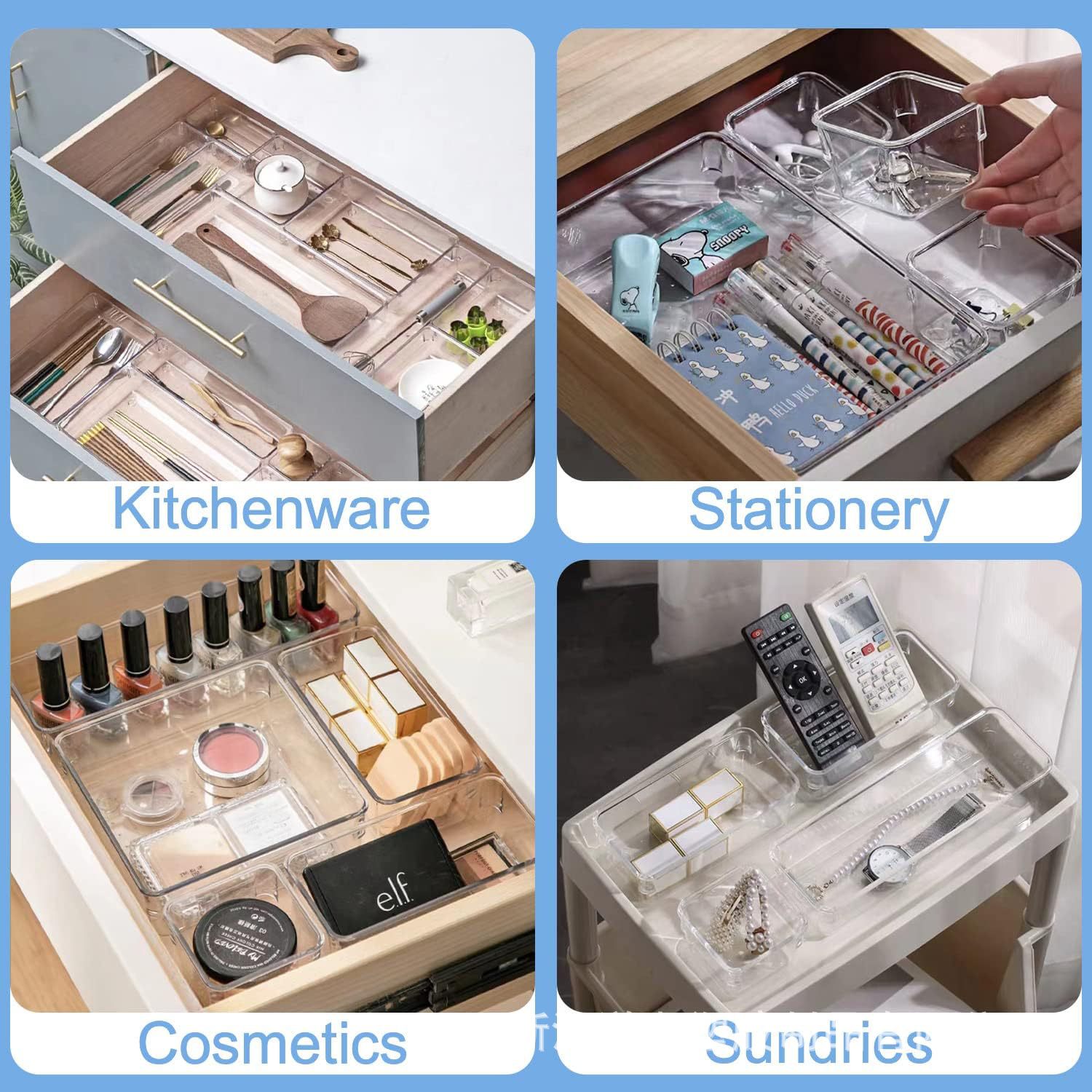 Cross-Border Wholesale Drawer Storage Box Set Combination Transparent Plastic Dresser Multifunctional Sundries Divider Box