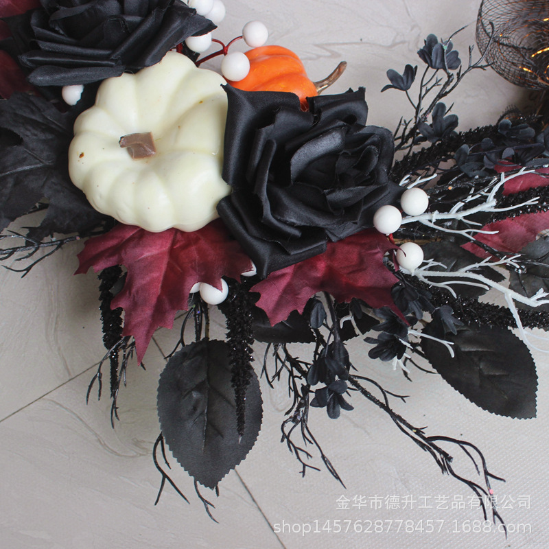 DSEN 2022 New Amazon Halloween Decorations Artificial Flower Black Rose Pumpkin Voile Real Vine Garland