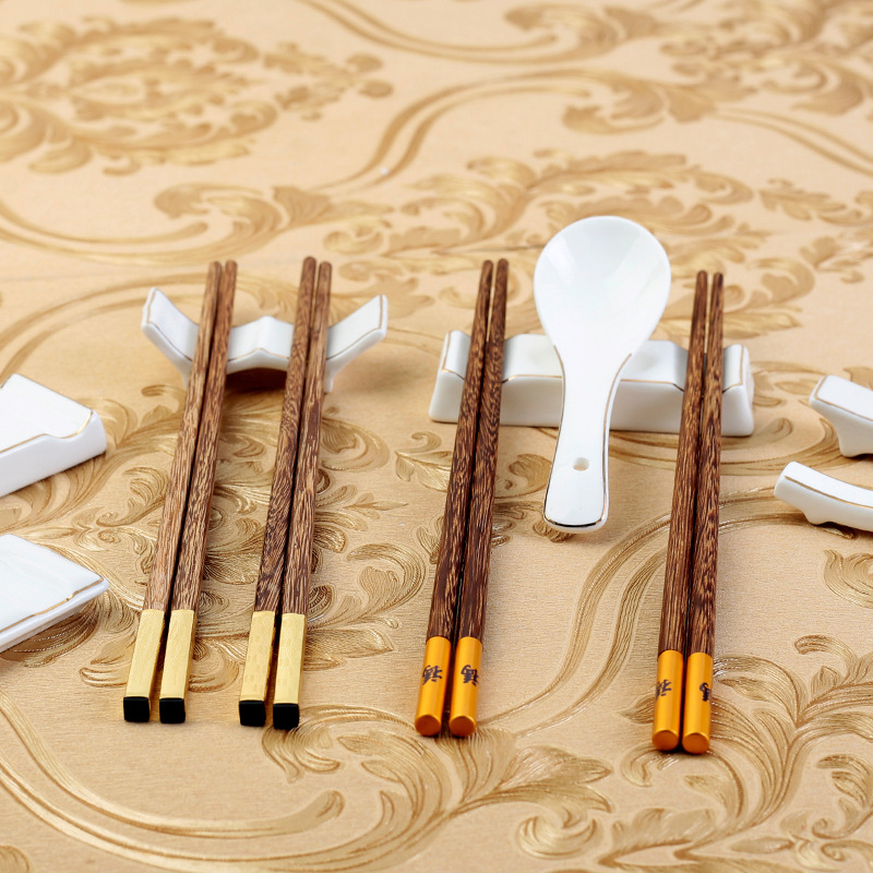 陶瓷描金边双用筷子架勺托酒店家用多功能公筷公勺架筷子拖垫