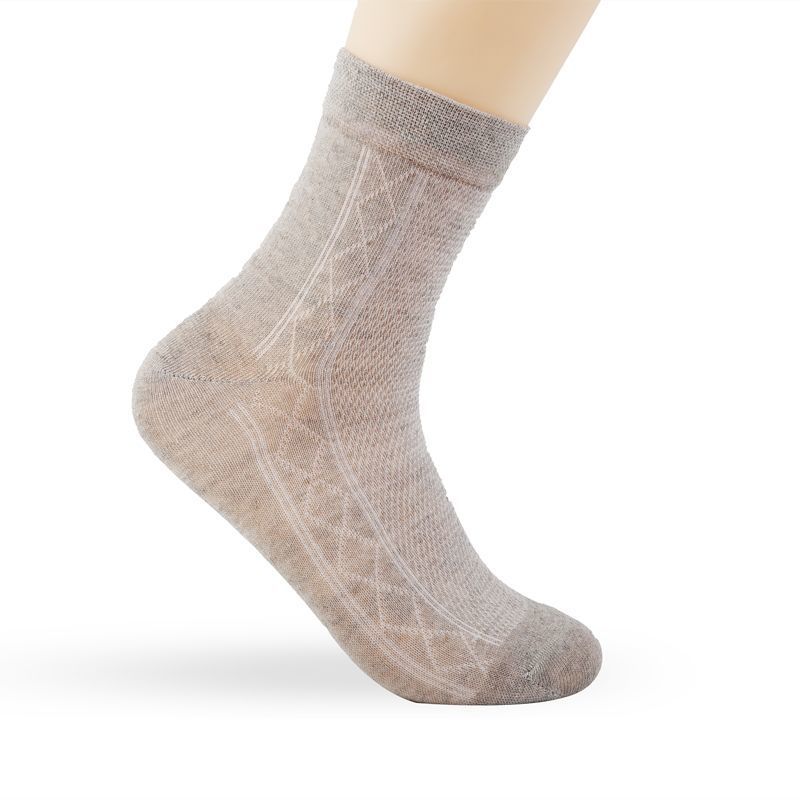 亚麻袜子男哈双鹤透气男士中腰网眼无骨缝合纯色男袜吸汗抑菌不闷