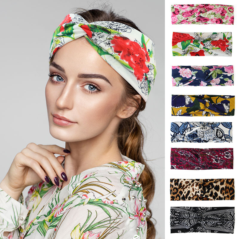 MIZI Spring and Summer Cashew Wig Cross Women's Hair Band Bohemian Sports Thin Section Printing Knotted Hair Accessories Headband