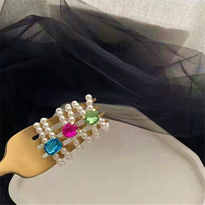 Korean Special-Interest Design ''Elegant Elastic Double-Layer Pearl Fun Gemstone Handmade Index Finger Ring Colorful Beaded Ring