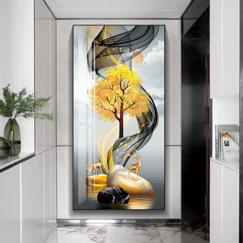 Light Luxury Entrance Painting Doorway Corridor and Aisle Painting Vertical Version Modern Minimalist Nordic Living Room Crystal Porcelain Painting