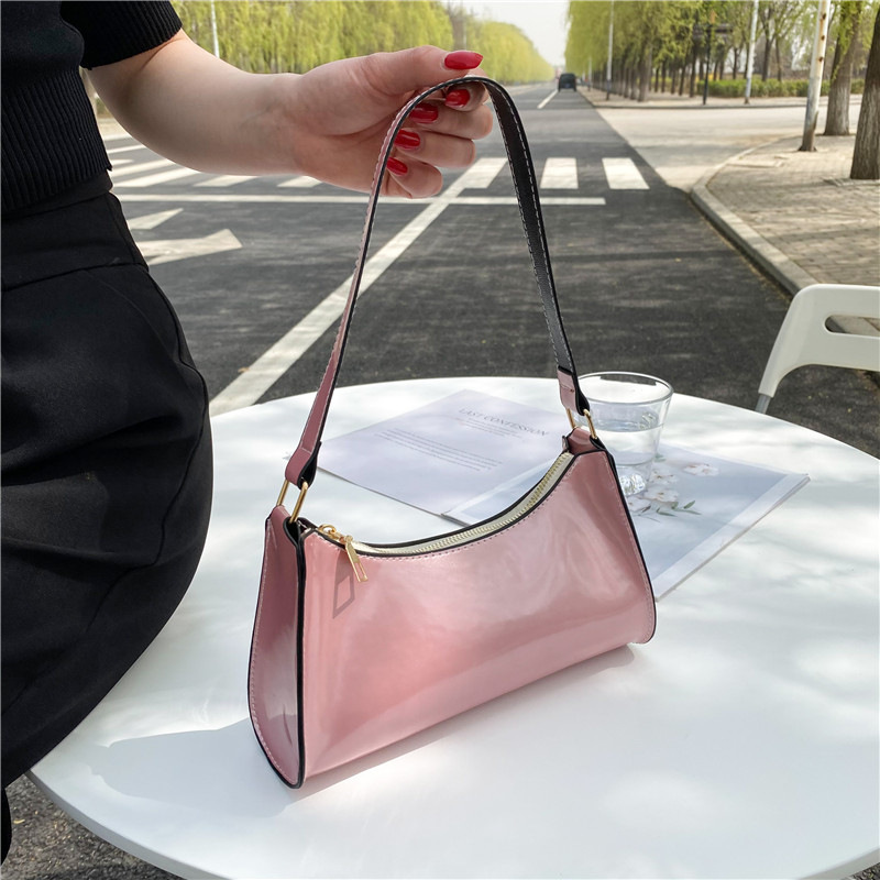 2021 New Bright Surface Solid Color Korean Style Hand-Carrying Shoulder Bag Women's Bag Cross-Border Fashion Style Shopping Bag for Women