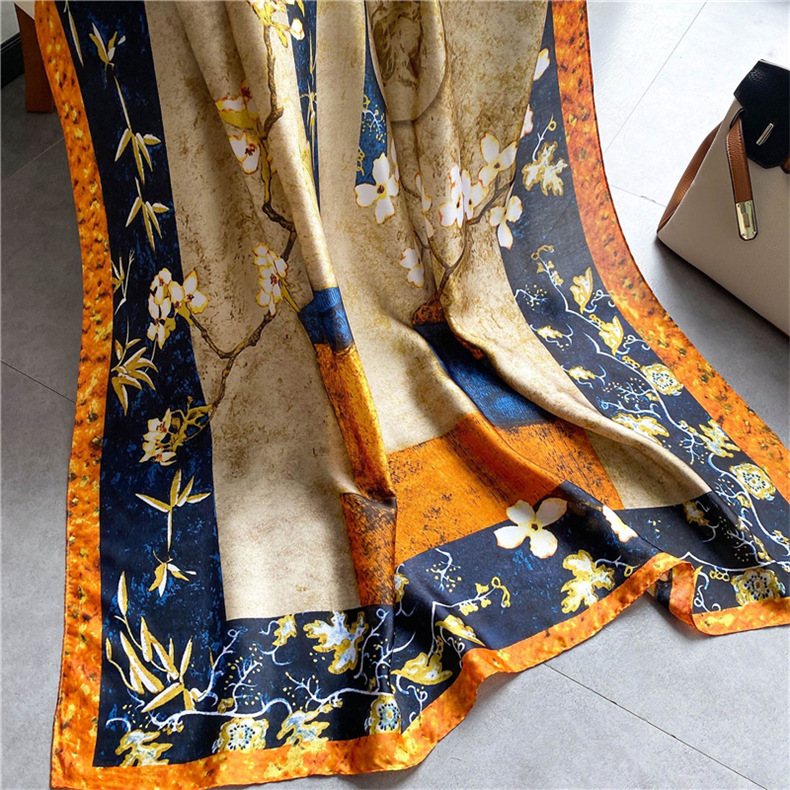 2022 New Sunscreen Silk Scarves Wholesale Emulation Silk Scarf Female Travel Air Conditioning Shawl Outer Match Decorative Live Supply