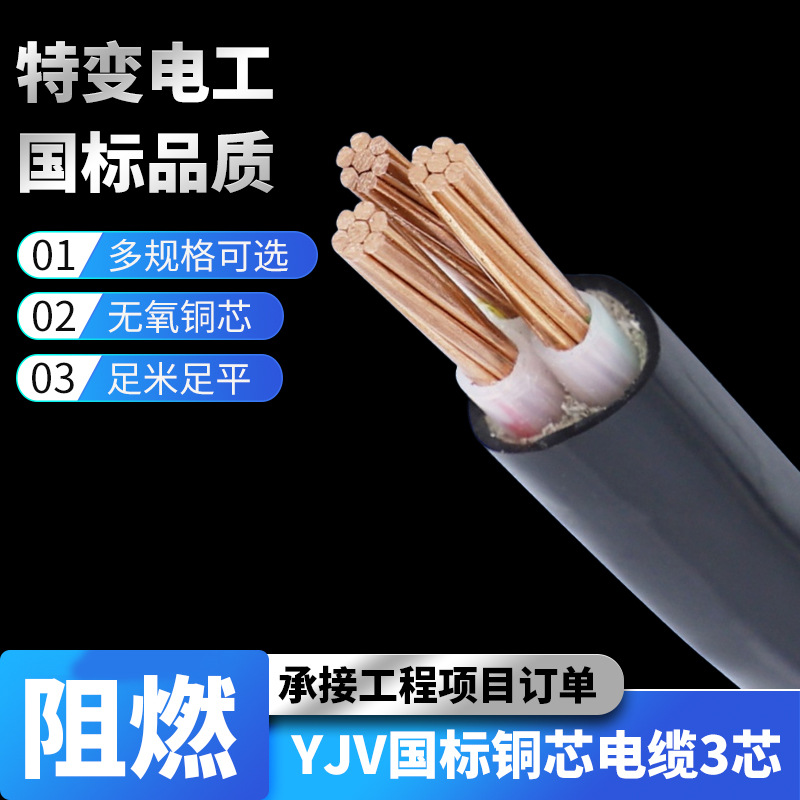 国标铜芯3/4/5芯10 16 25 35 50平方三相四线阻燃电 铜芯YJV3X10