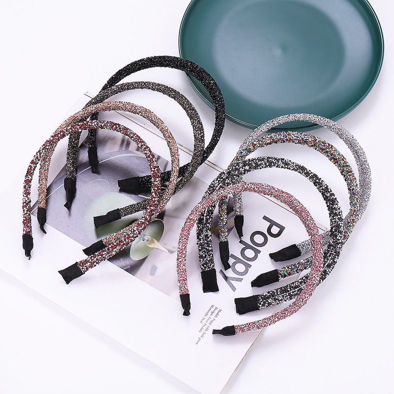 韩版时尚新款亮片发箍多色双排水钻压发宽发箍精美镶钻头箍女批发