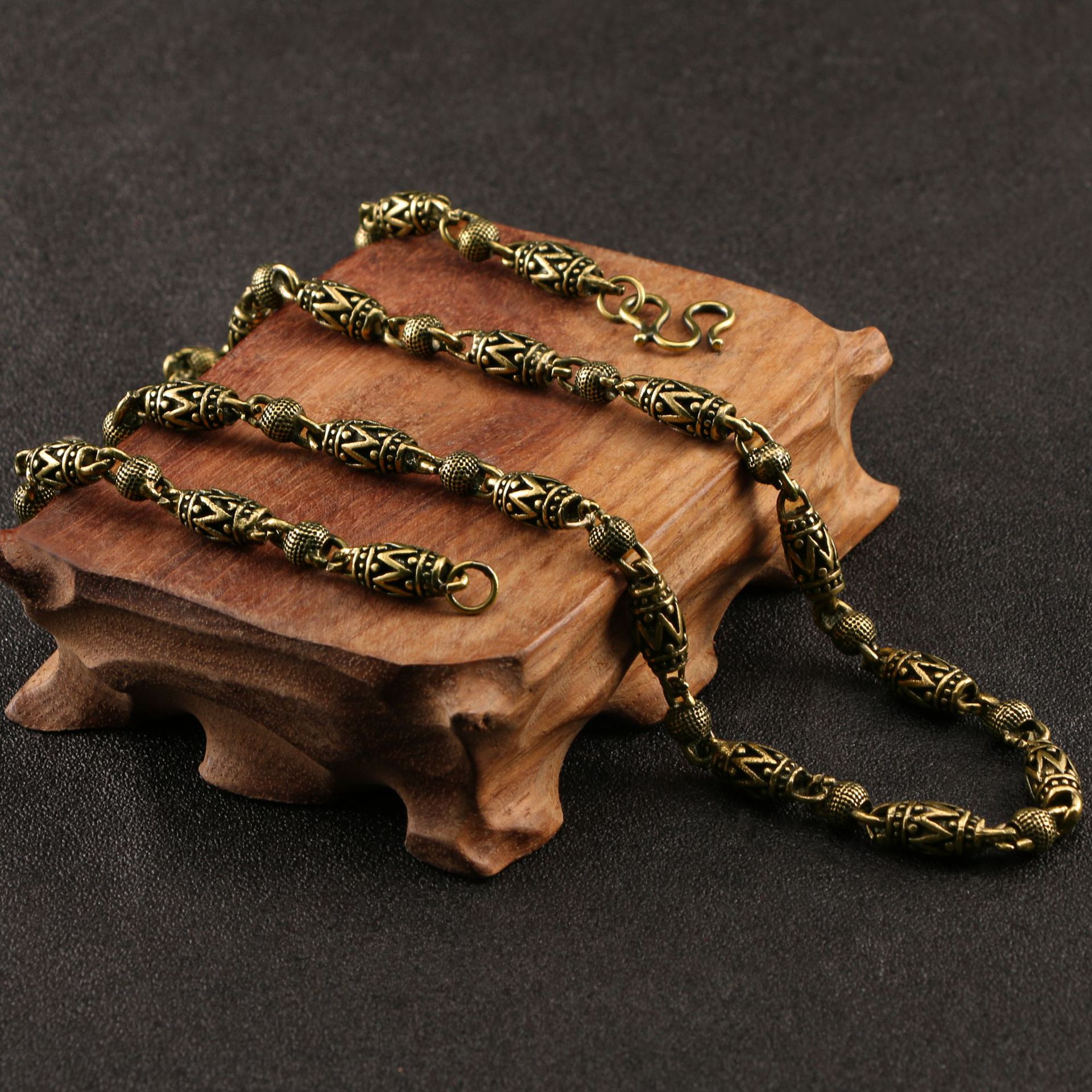 批发泰国专用佛牌链子古黄铜做旧工艺橄榄珠佛珠项链首饰古董收藏