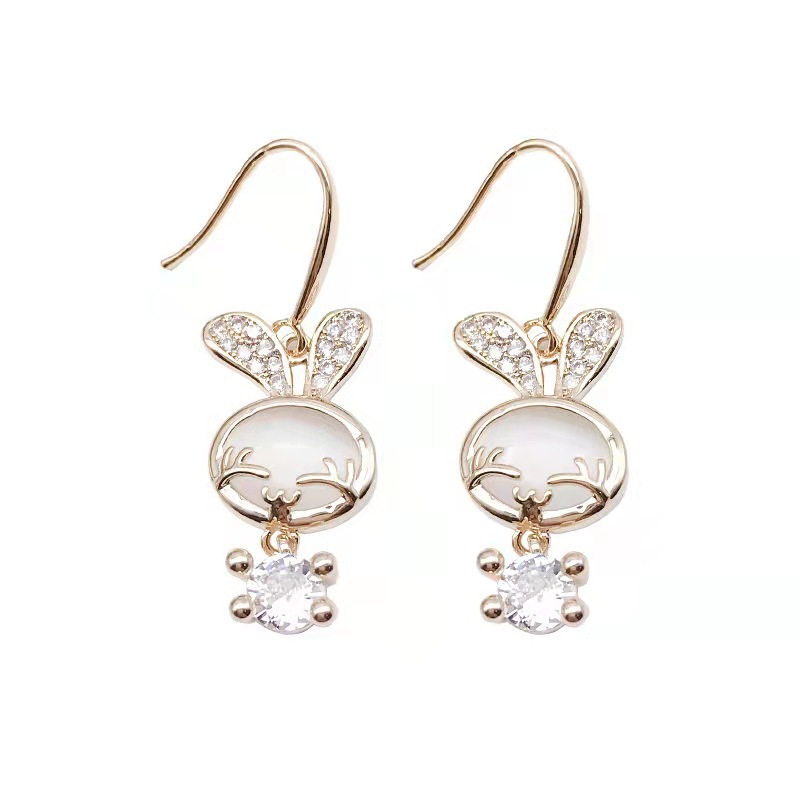 Sterling Silver Needle New Korean Cartoon Rabbit Opal Earrings Women