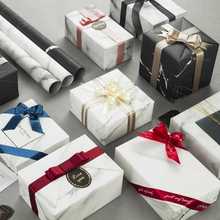 批发加厚大理石生日礼物包装纸礼品礼盒套装ins风加丝带包装材料